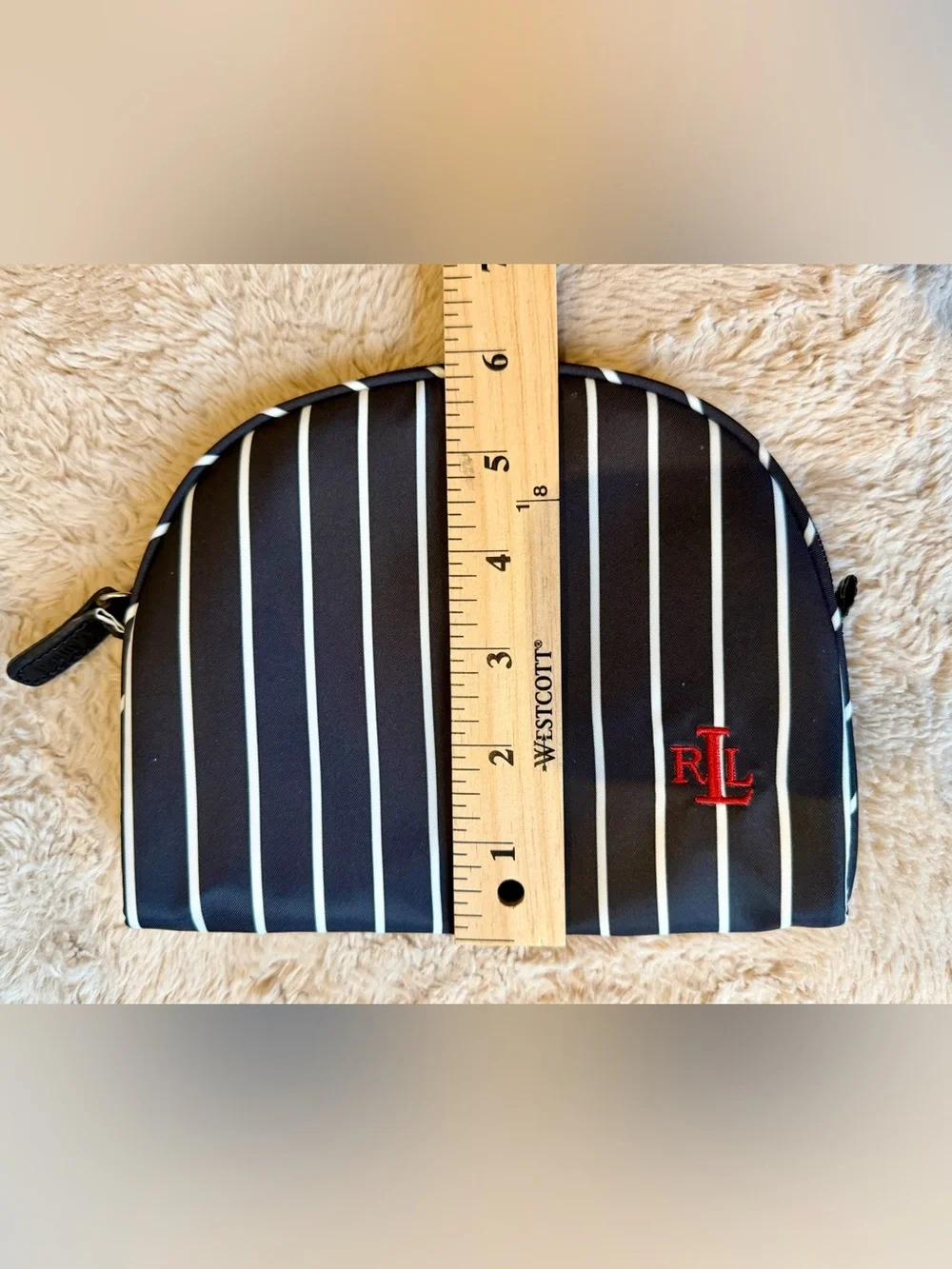Lauren Ralph Lauren Monogram RLL Striped Cosmetic Makeup Travel Case Pouch